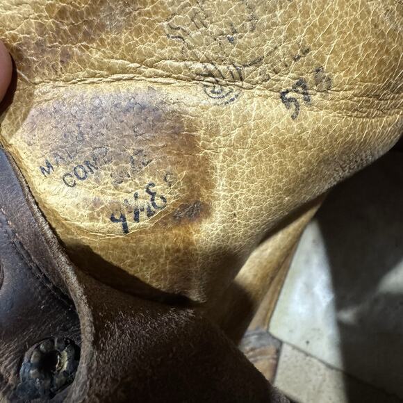 JUSTIN Brown Leather Lace Up Cowboy Boots Mens Size 9.5 B Roper 575 USA - Picture 9 of 10